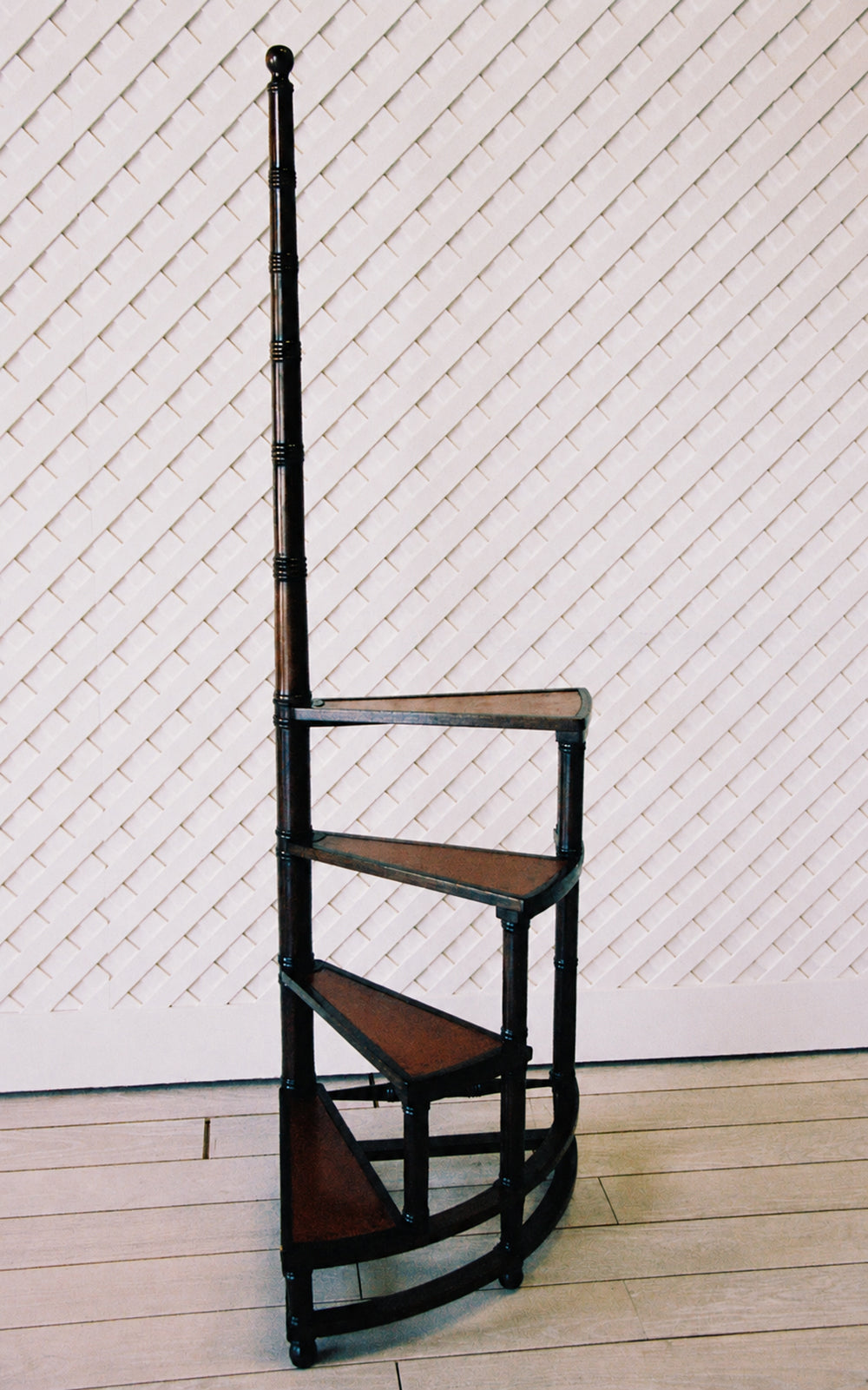 Mahogany spiral library steps with inset leather treads