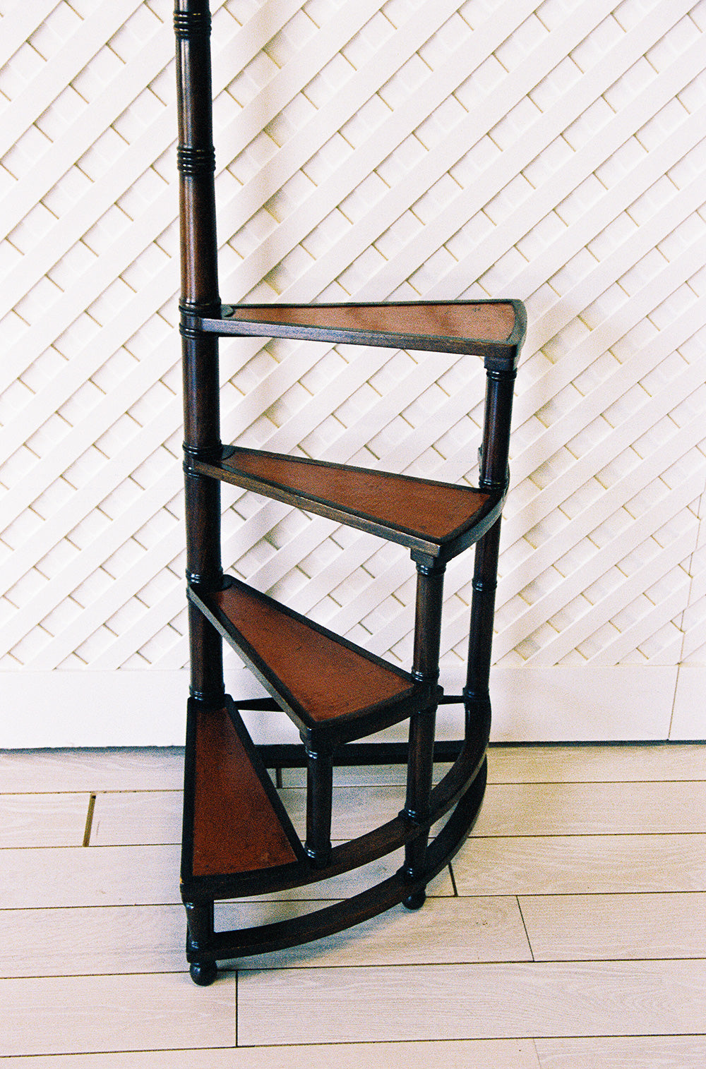 Mahogany spiral library steps with inset leather treads