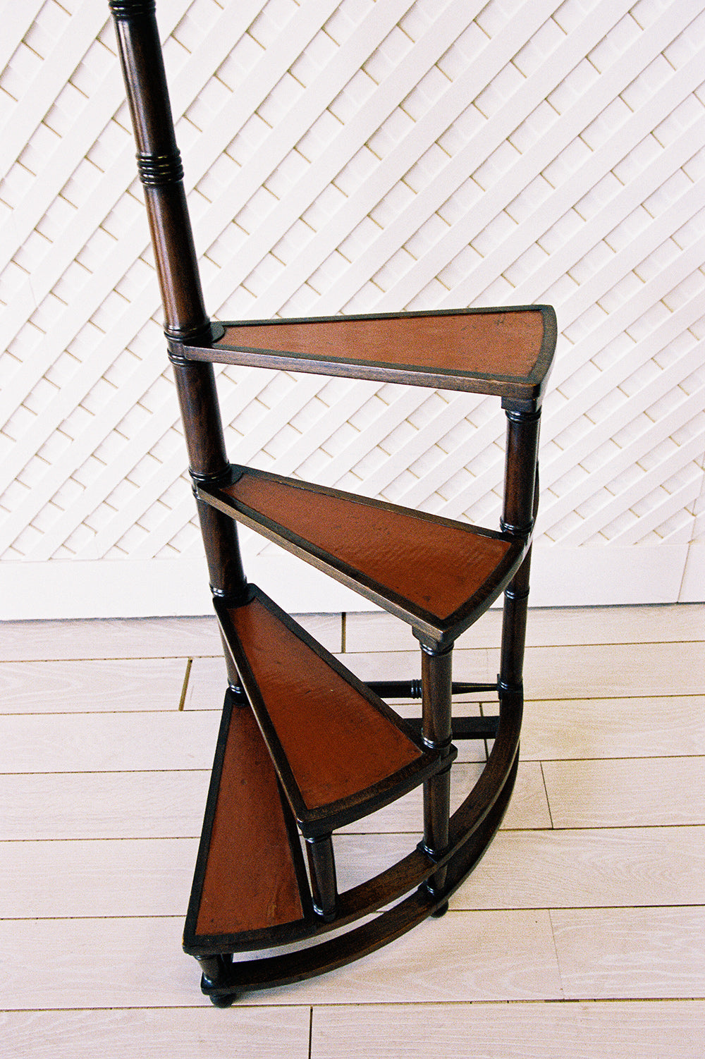 Mahogany spiral library steps with inset leather treads